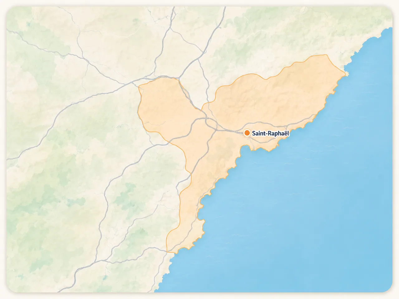 Carte des zones d'intervention Techni Habitat : Saint-Raphaël, Fréjus, Sainte-Maxime et communes de l'Est-Var
